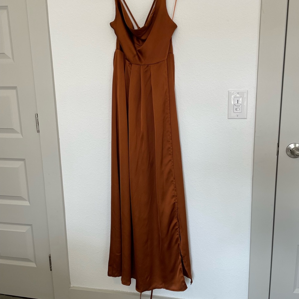 Silky Copper Cowl Neckline Dress